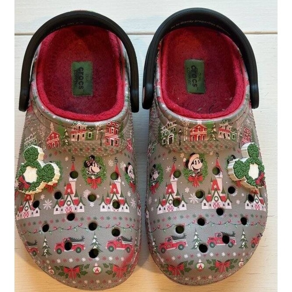Disney Parks Christmas Crocs Holiday Castle Print Wreath Mickey 2019‎ M5 W7